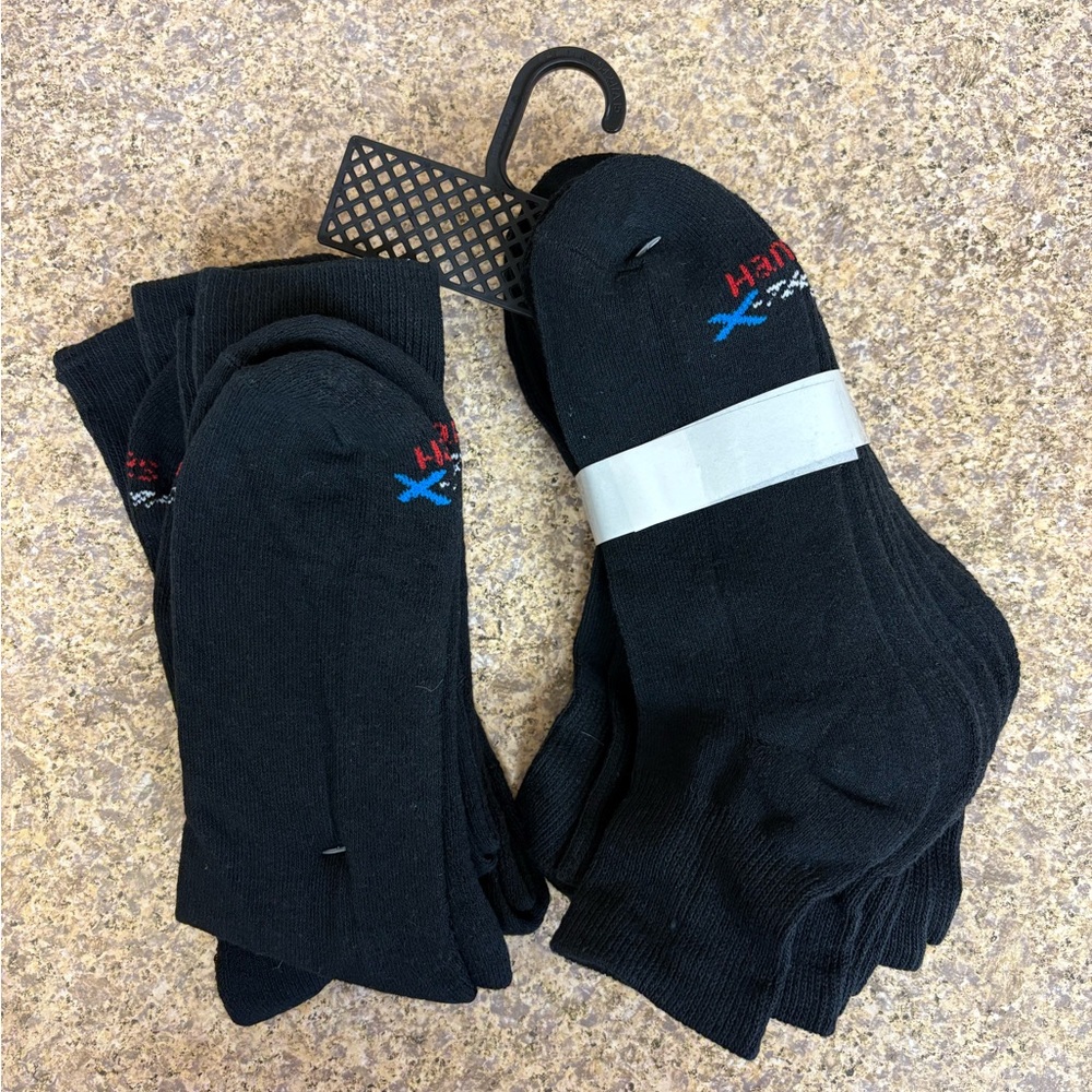 Hanes Black Crew Socks with Red and Blue Accents